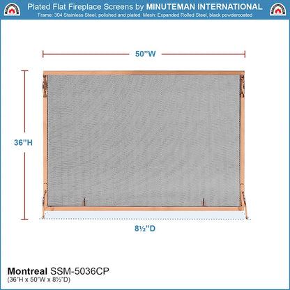 ACHLA Montreal 50x36in Flat Fireplace Screen | Polished Copper Wrought Iron Frame with Black Mesh | Living Room & Hearth Safety | Model SSM-5036CP