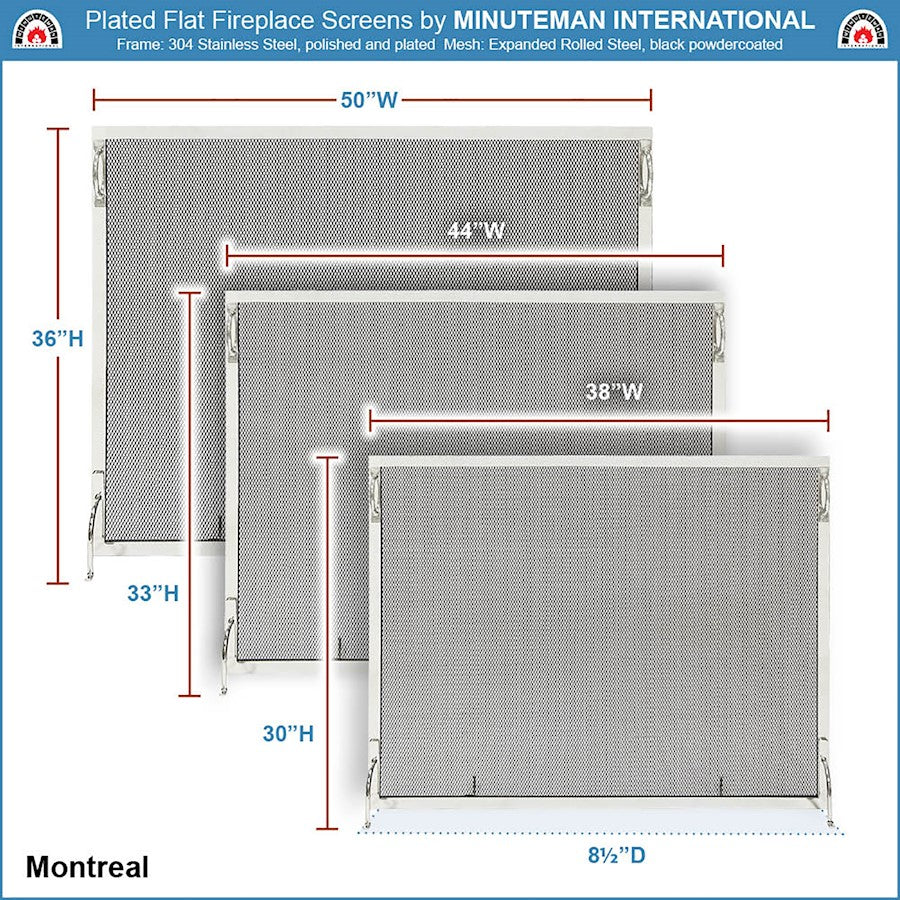 ACHLA Montreal 50x36in Flat Fireplace Screen | Polished Nickel Wrought Iron Frame with Black Mesh | Living Room & Hearth Safety | Model SSM-5036NP