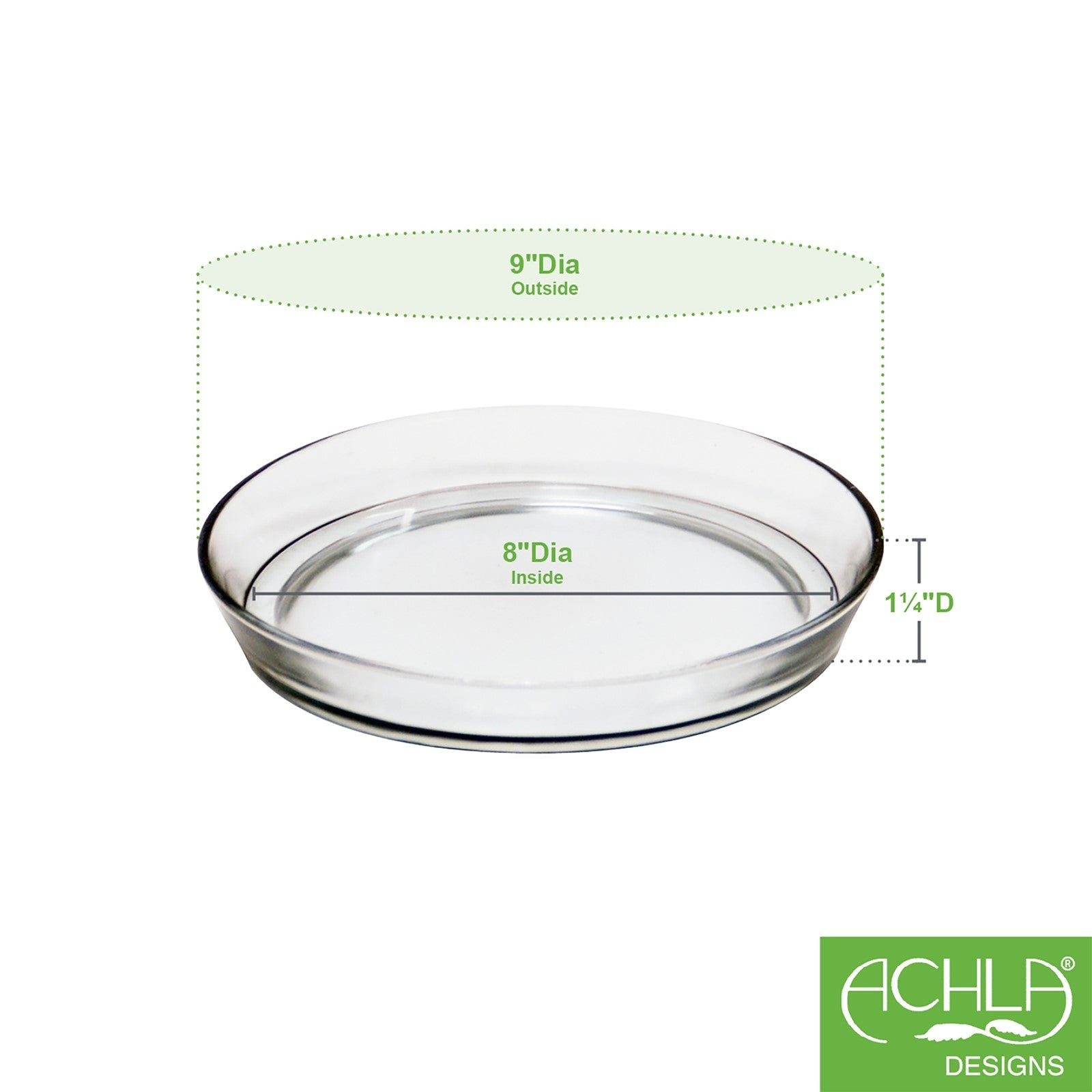 ACHLA Small Glass Terrarium Tray | Clear Glass Saucer | Plant Pot Drip Tray & Tabletop Decor | 8.75 x 8.75 x 1.5 in | Model TRY-01