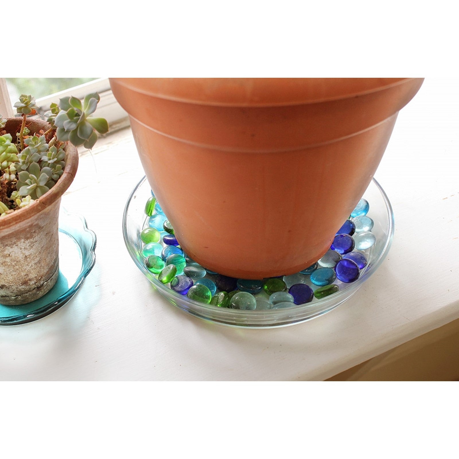 ACHLA Small Glass Terrarium Tray | Clear Glass Saucer | Plant Pot Drip Tray & Tabletop Decor | 8.75 x 8.75 x 1.5 in | Model TRY-01