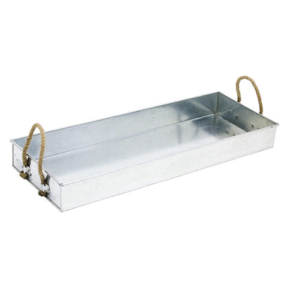 ACHLA Large Tray 28in | Galvanized Steel with Coir Rope Handles | Kitchen, Pantry & Patio Serving & Storage | 28 x 10 x 3 in | Model TRY-08