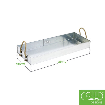 ACHLA Large Tray 28in | Galvanized Steel with Coir Rope Handles | Kitchen, Pantry & Patio Serving & Storage | 28 x 10 x 3 in | Model TRY-08