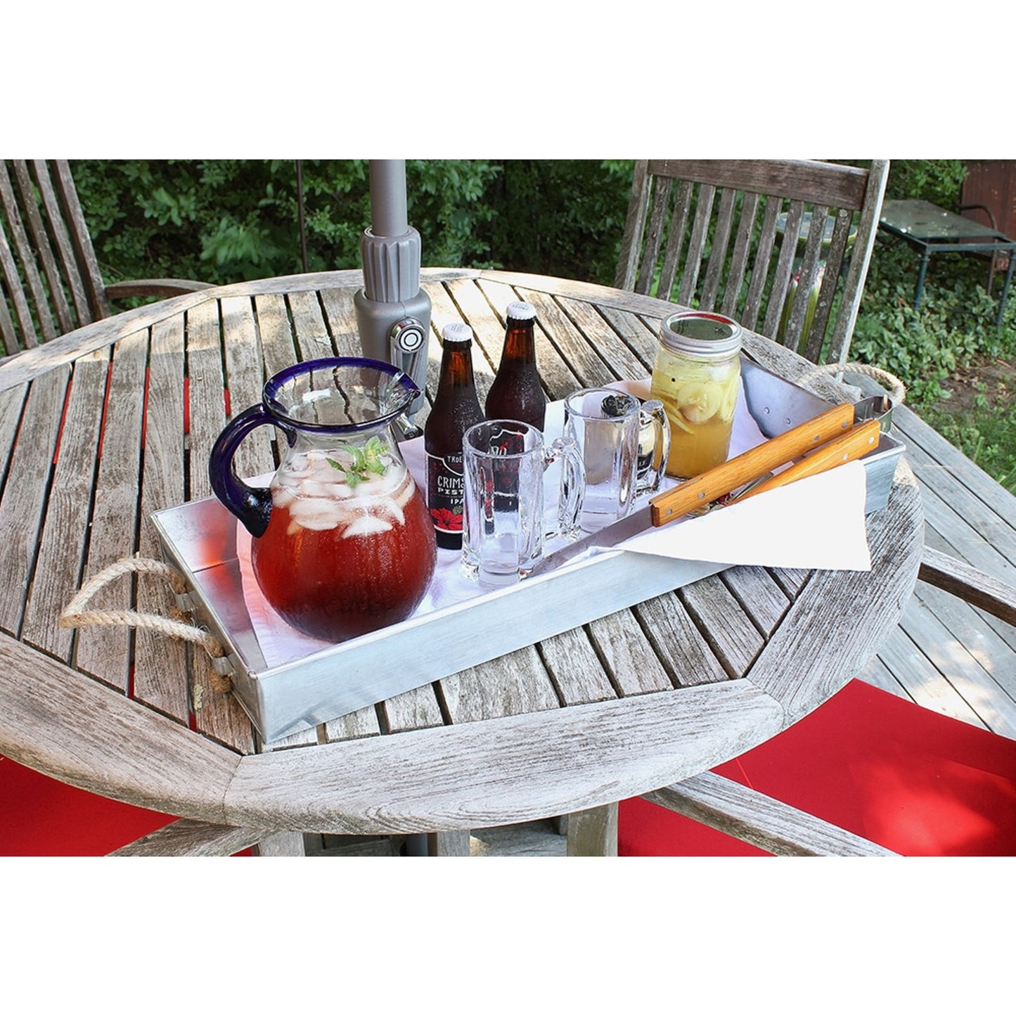 ACHLA Large Tray 28in | Galvanized Steel with Coir Rope Handles | Kitchen, Pantry & Patio Serving & Storage | 28 x 10 x 3 in | Model TRY-08