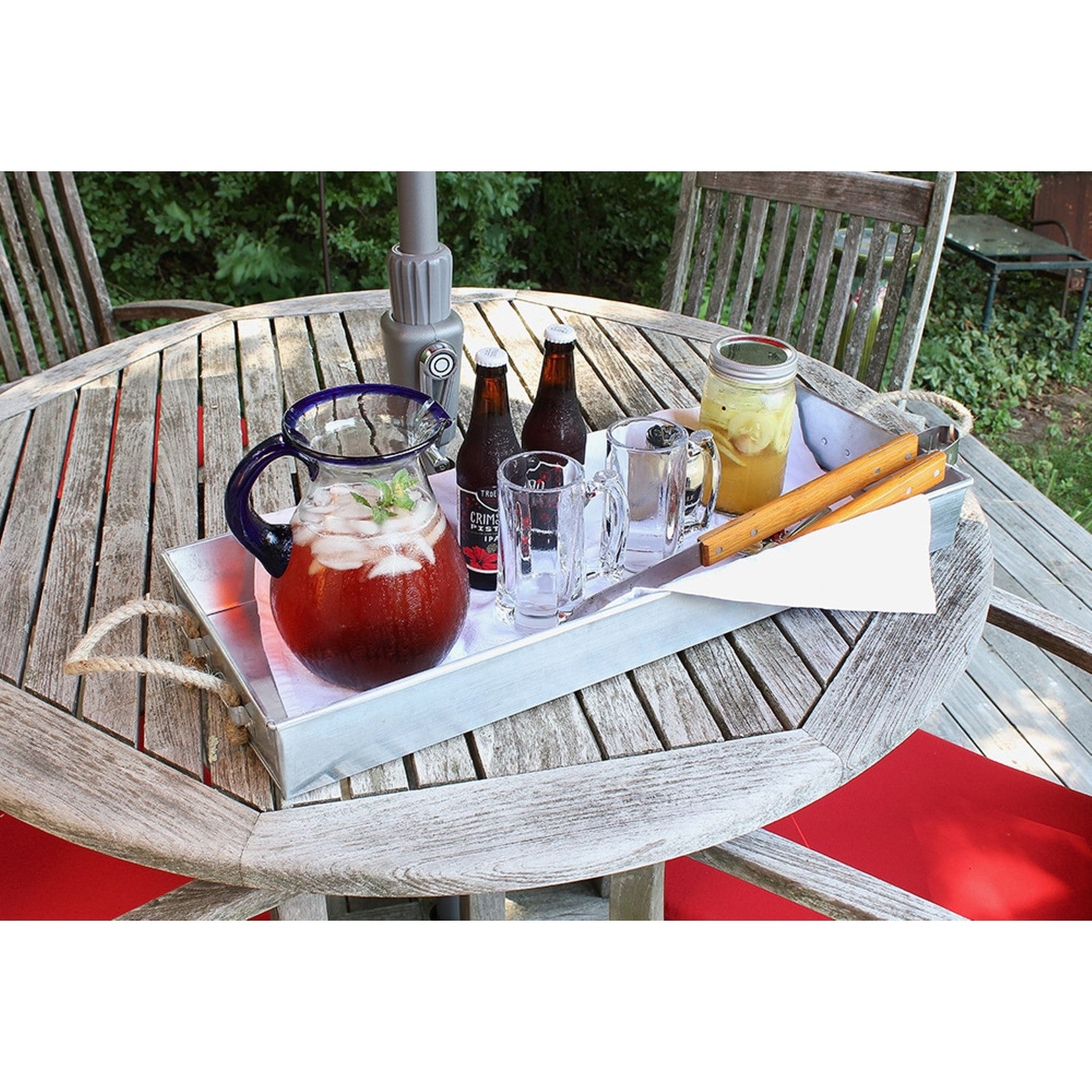 ACHLA Large Tray 28in | Galvanized Steel with Coir Rope Handles | Kitchen, Pantry & Patio Serving & Storage | 28 x 10 x 3 in | Model TRY-08