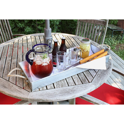ACHLA Large Tray 28in | Galvanized Steel with Coir Rope Handles | Kitchen, Pantry & Patio Serving & Storage | 28 x 10 x 3 in | Model TRY-08