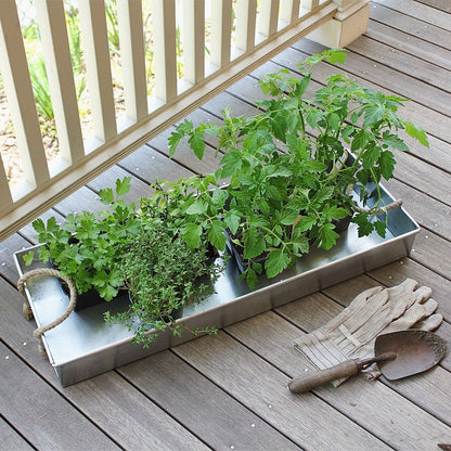 ACHLA Large Tray 28in | Galvanized Steel with Coir Rope Handles | Kitchen, Pantry & Patio Serving & Storage | 28 x 10 x 3 in | Model TRY-08