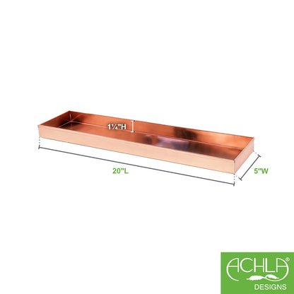 ACHLA Long Tray 20in | Polished Copper Stainless Steel Serving Tray | Kitchen Counter & Windowsill Plant Tray | 20 x 5 x 2 in | Model TRY-C20