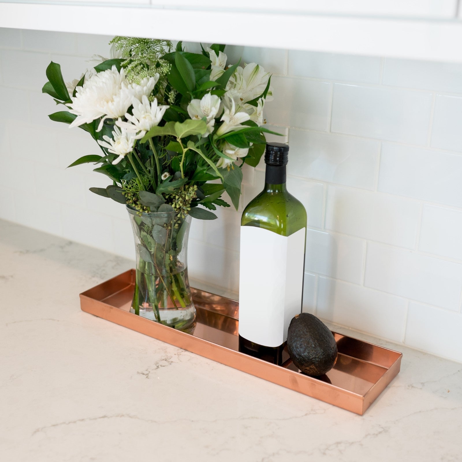 ACHLA Long Tray 20in | Polished Copper Stainless Steel Serving Tray | Kitchen Counter & Windowsill Plant Tray | 20 x 5 x 2 in | Model TRY-C20