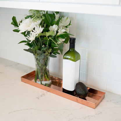 ACHLA Long Tray 20in | Polished Copper Stainless Steel Serving Tray | Kitchen Counter & Windowsill Plant Tray | 20 x 5 x 2 in | Model TRY-C20