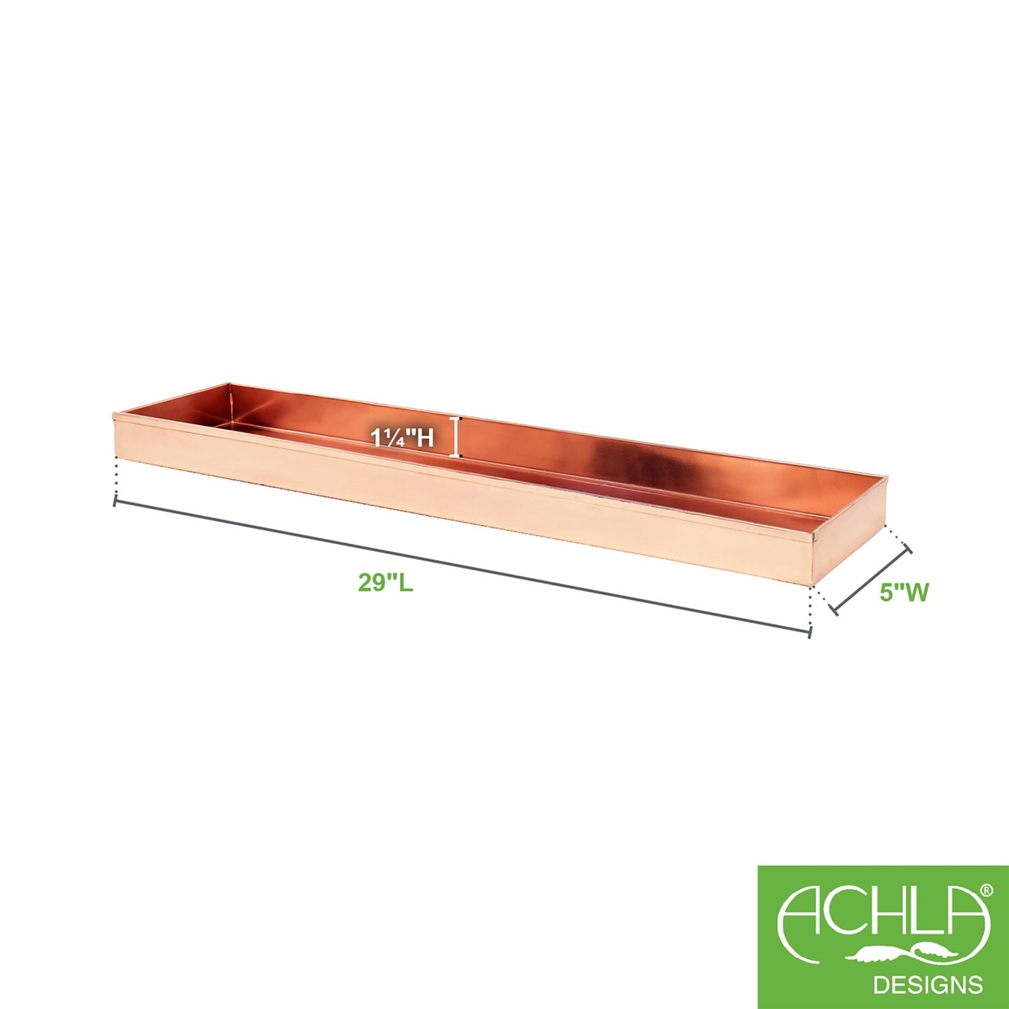 ACHLA Long Tray 29in | Copper-Plated Stainless Steel | Plant Pot Grouping & Table Protection | 29 x 5 x 2 in | Model TRY-C29