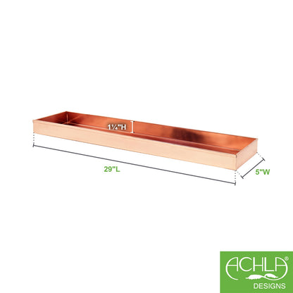 ACHLA Long Tray 29in | Copper-Plated Stainless Steel | Plant Pot Grouping & Table Protection | 29 x 5 x 2 in | Model TRY-C29
