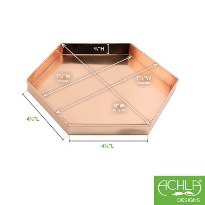 ACHLA Hexagonal Trays Set of 3 | Copper Plated Stainless Steel | Serving & Plant Tray for Kitchen, Coffee Table & Patio | 9 x 8 x 1 in | Model TRY-H9