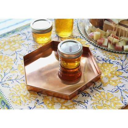 ACHLA Hexagonal Trays Set of 3 | Copper Plated Stainless Steel | Serving & Plant Tray for Kitchen, Coffee Table & Patio | 9 x 8 x 1 in | Model TRY-H9