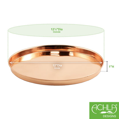 ACHLA 12in Round Copper Tray | Stainless Steel with Copper Plated Finish | Decorative Serving & Planter Tray | 12 x 12 x 1 in | Model TRY-R12