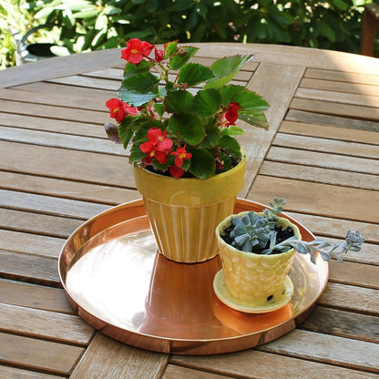 ACHLA 12in Round Copper Tray | Stainless Steel with Copper Plated Finish | Decorative Serving & Planter Tray | 12 x 12 x 1 in | Model TRY-R12