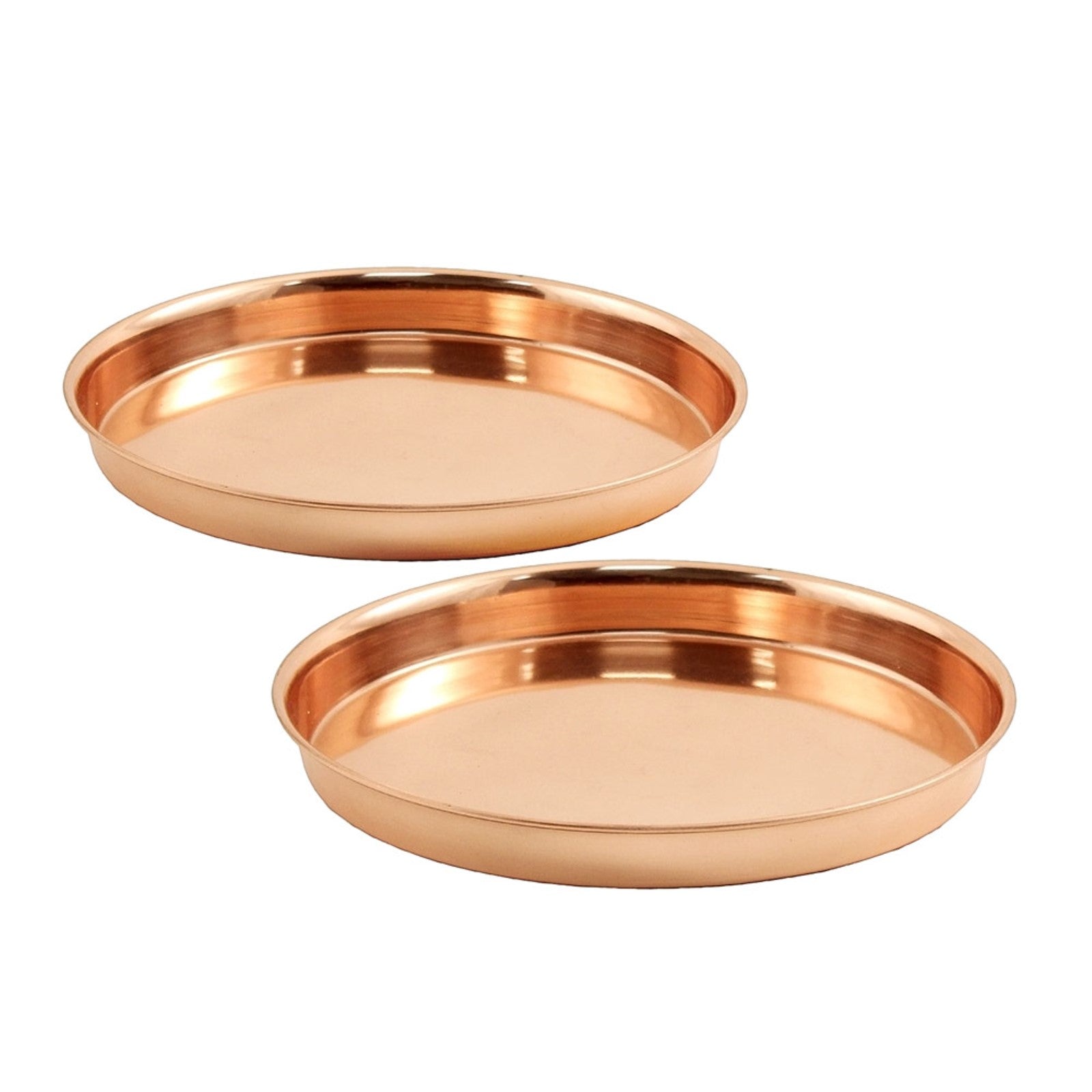 ACHLA 8in Round Copper Trays, Set of 2 | Copper Plated Stainless Steel | Serving, Decor & Plant Tray | 8.5 x 8.5 x 1 in | Model TRY-R8