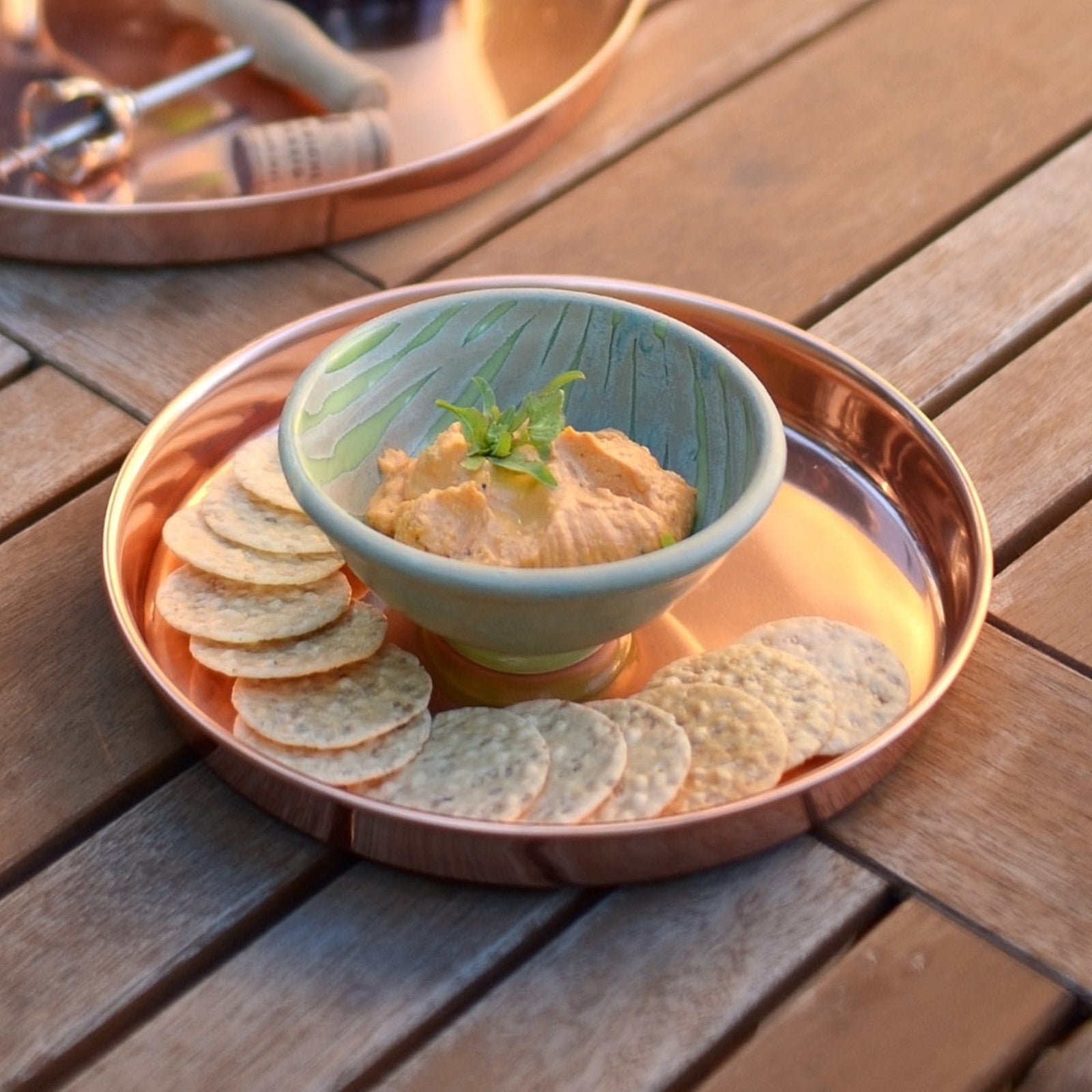 ACHLA 8in Round Copper Trays, Set of 2 | Copper Plated Stainless Steel | Serving, Decor & Plant Tray | 8.5 x 8.5 x 1 in | Model TRY-R8