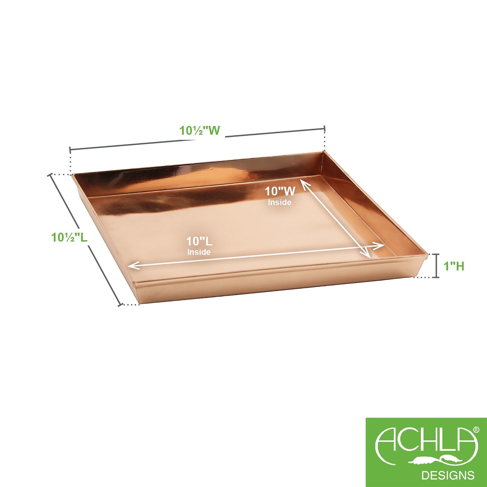 ACHLA TRY-S10 10in Square Copper Tray | Handmade Copper Plated Stainless Steel | Decorative Serving & Planter Tray | Model TRY-S10