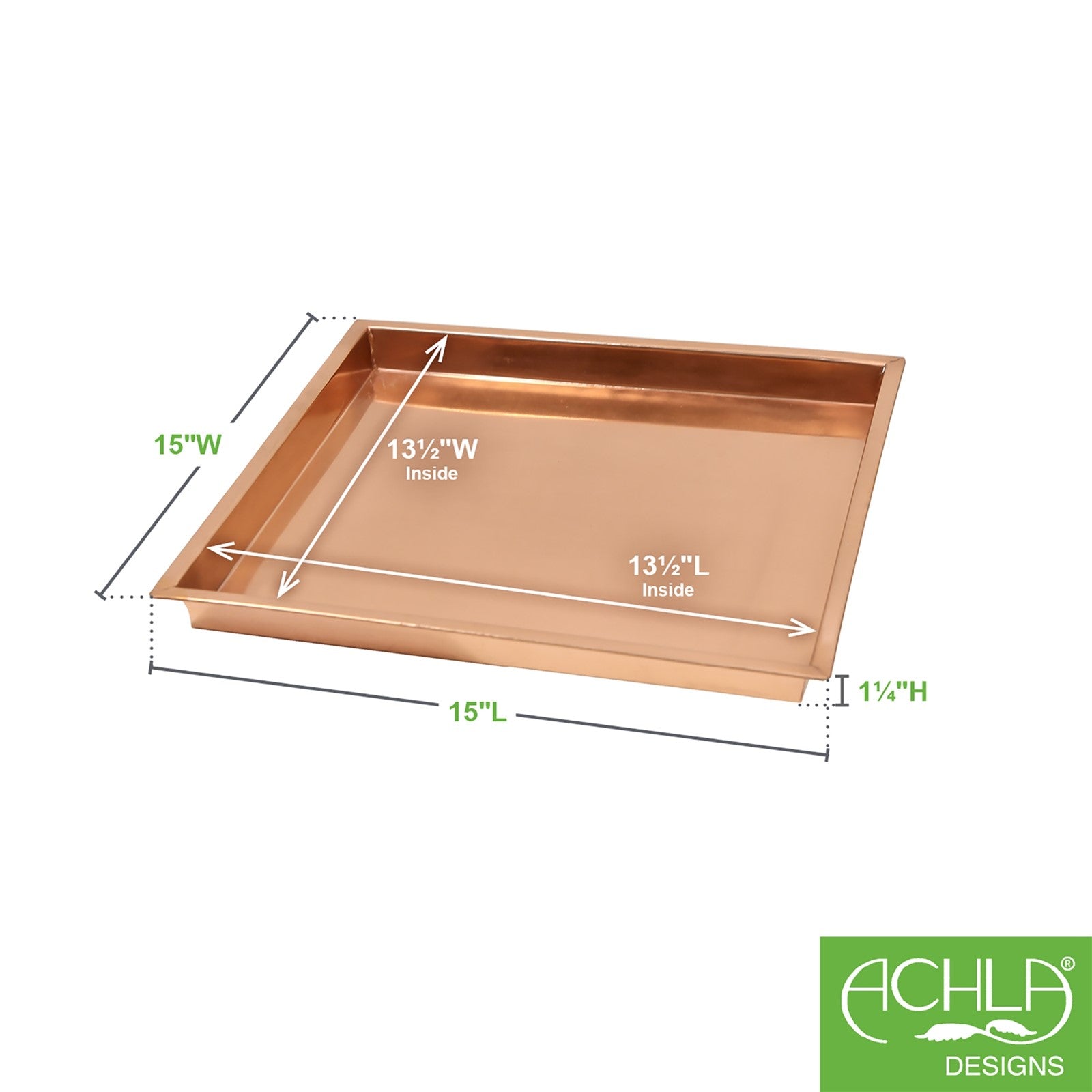 ACHLA 15in Square Copper Tray | Copper Plated Stainless Steel | Decorative Serving & Centerpiece Tray | 15 x 15 x 1.25 in | Model TRY-S15