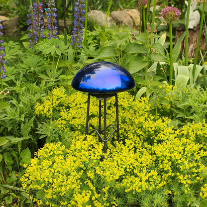 ACHLA Toad Stool Blue Crackle Glass | Hand Blown Garden Ornament | Patio & Garden Accent | 9 x 9 x 5.5 in | Model TS-BL-C