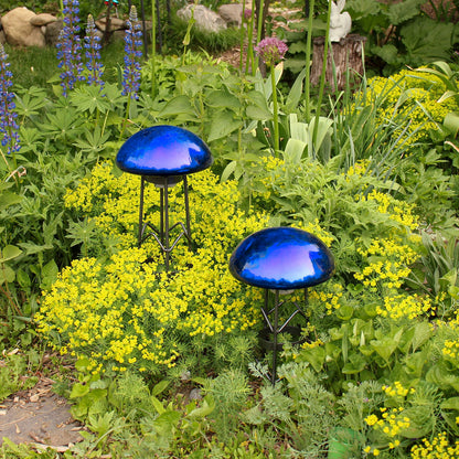ACHLA Toad Stool Blue Crackle Glass | Hand Blown Garden Ornament | Patio & Garden Accent | 9 x 9 x 5.5 in | Model TS-BL-C