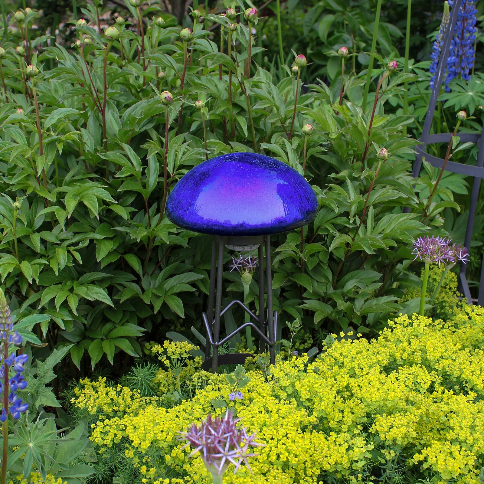 ACHLA Toad Stool Blue Crackle Glass | Hand Blown Garden Ornament | Patio & Garden Accent | 9 x 9 x 5.5 in | Model TS-BL-C