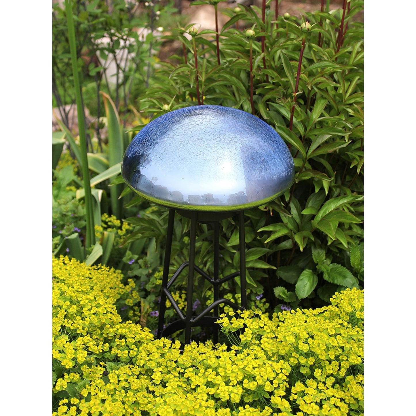 ACHLA Toad Stool Blue Lapis Crackle Glass | Hand-Blown Garden Ornament | Patio & Outdoor Decor | 9 x 9 x 5.5 in | Model TS-BLL-C