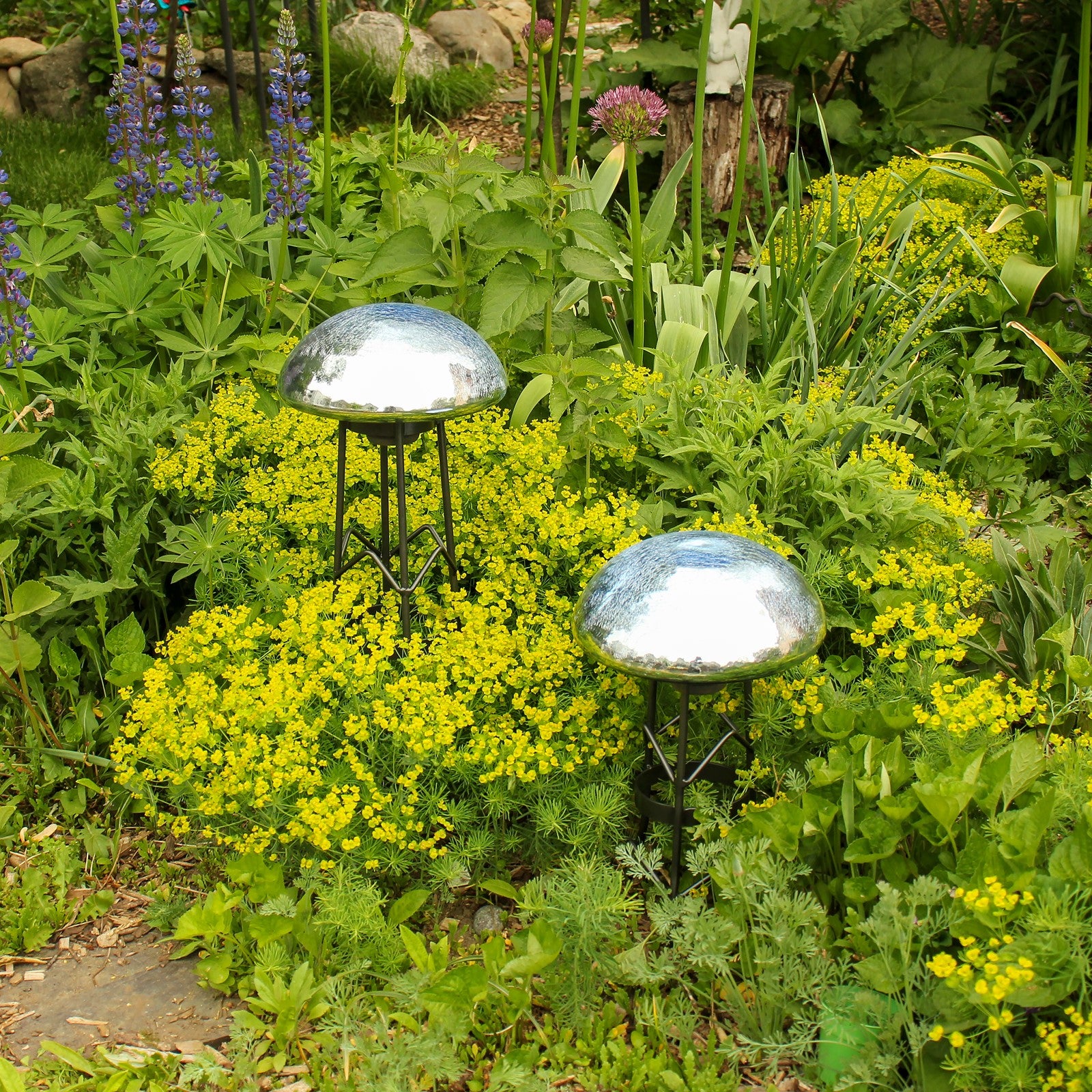 ACHLA Toad Stool Blue Lapis Crackle Glass | Hand-Blown Garden Ornament | Patio & Outdoor Decor | 9 x 9 x 5.5 in | Model TS-BLL-C