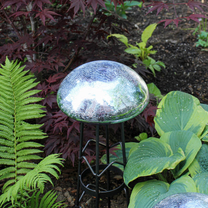 ACHLA Toad Stool Blue Lapis Crackle Glass | Hand-Blown Garden Ornament | Patio & Outdoor Decor | 9 x 9 x 5.5 in | Model TS-BLL-C