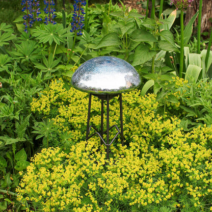 ACHLA Toad Stool Blue Lapis Crackle Glass | Hand-Blown Garden Ornament | Patio & Outdoor Decor | 9 x 9 x 5.5 in | Model TS-BLL-C