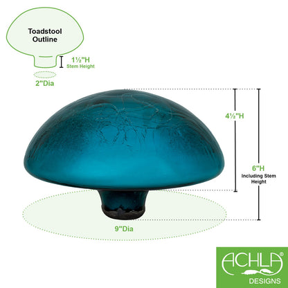 ACHLA Crackled Emerald Green Glass Toad Stool | Hand-Blown Glass Garden Decor | Patio & Lawn Accent | 9 x 9 x 5.5 in | Model TS-EG-C