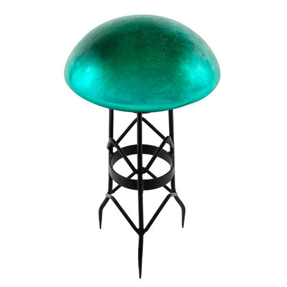 ACHLA Crackled Emerald Green Glass Toad Stool | Hand-Blown Glass Garden Decor | Patio & Lawn Accent | 9 x 9 x 5.5 in | Model TS-EG-C