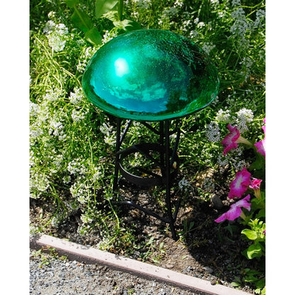 ACHLA Crackled Emerald Green Glass Toad Stool | Hand-Blown Glass Garden Decor | Patio & Lawn Accent | 9 x 9 x 5.5 in | Model TS-EG-C