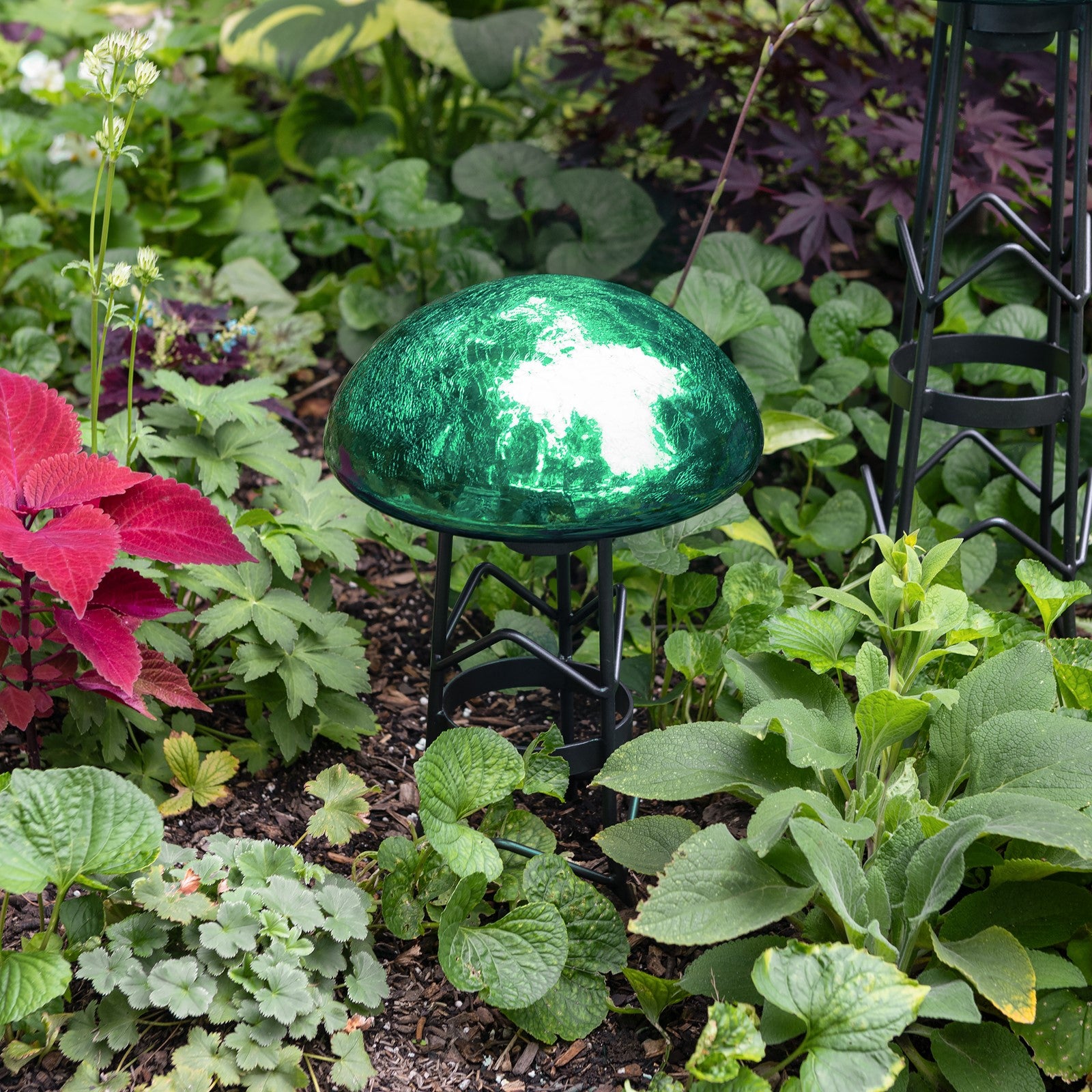ACHLA Crackled Emerald Green Glass Toad Stool | Hand-Blown Glass Garden Decor | Patio & Lawn Accent | 9 x 9 x 5.5 in | Model TS-EG-C