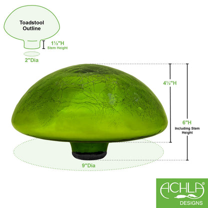 ACHLA Toad Stool Fern Green Crackle Glass | Hand-Blown Garden Ornament | Patio & Garden Accent | 9 x 9 x 5.5 in | Model TS-FG-C
