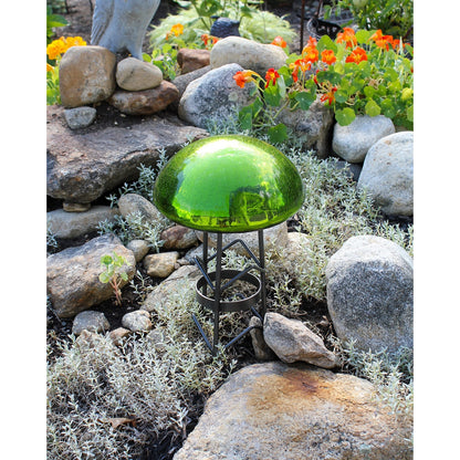 ACHLA Toad Stool Fern Green Crackle Glass | Hand-Blown Garden Ornament | Patio & Garden Accent | 9 x 9 x 5.5 in | Model TS-FG-C