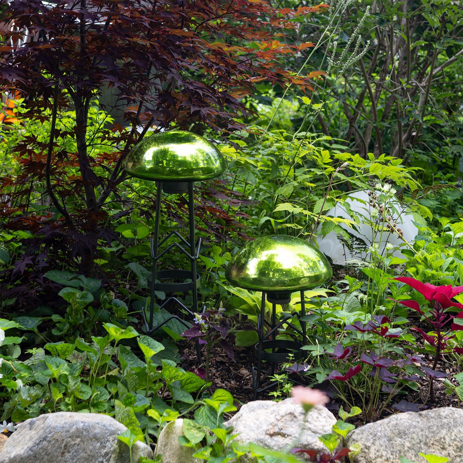 ACHLA Toad Stool Fern Green Crackle Glass | Hand-Blown Garden Ornament | Patio & Garden Accent | 9 x 9 x 5.5 in | Model TS-FG-C