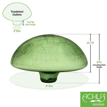 ACHLA Toad Stool Light Green Crackle Glass Garden Ornament | Hand-Blown Crackled Glass | Patio & Garden Accent | 9 x 9 x 5.5 in | Model TS-LG-C