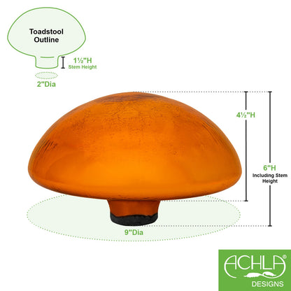 ACHLA Toad Stool | Mandarin Crackle Glass Garden Ornament | Patio & Garden Accent | 9 x 9 x 5.5 in | Model TS-M-C