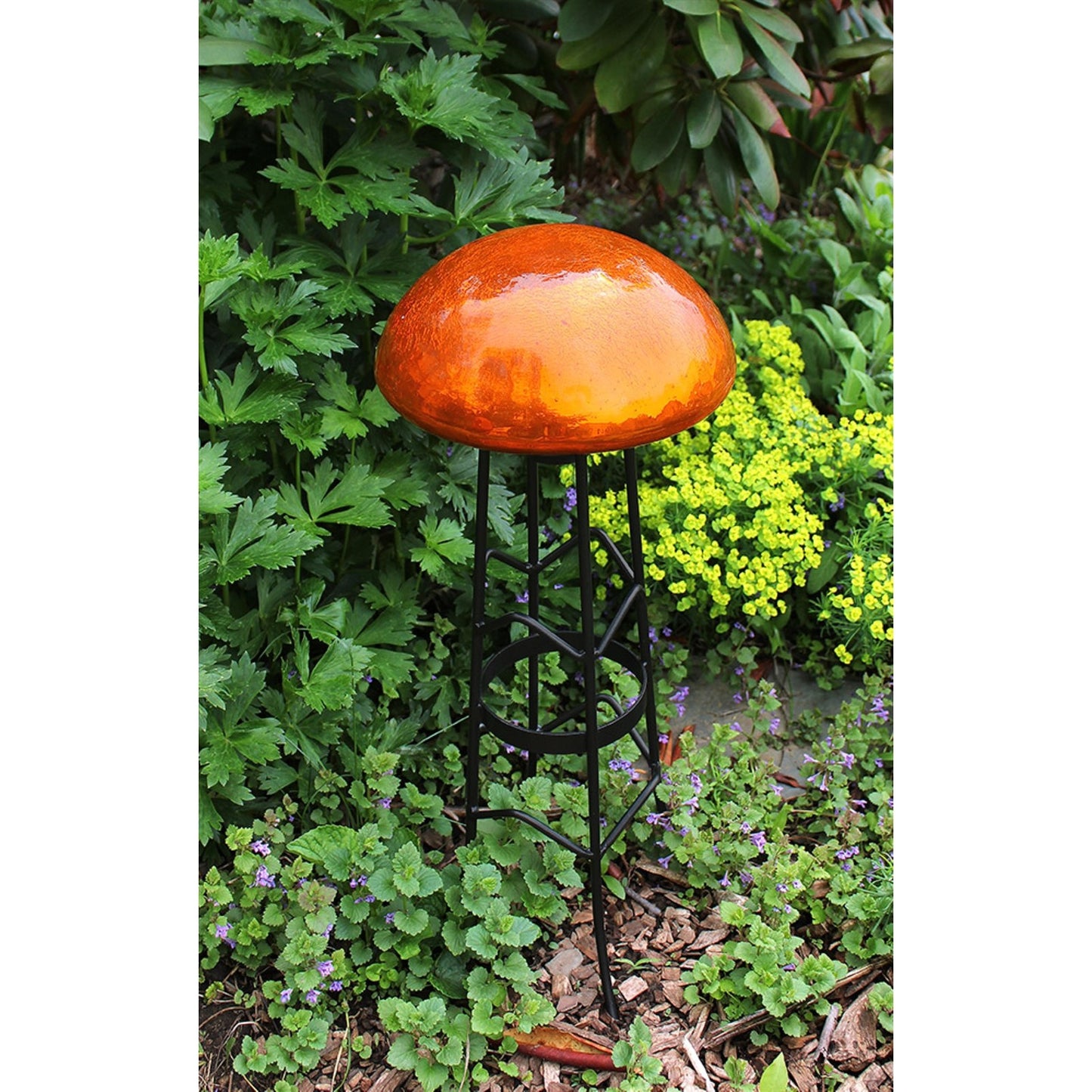 ACHLA Toad Stool | Mandarin Crackle Glass Garden Ornament | Patio & Garden Accent | 9 x 9 x 5.5 in | Model TS-M-C
