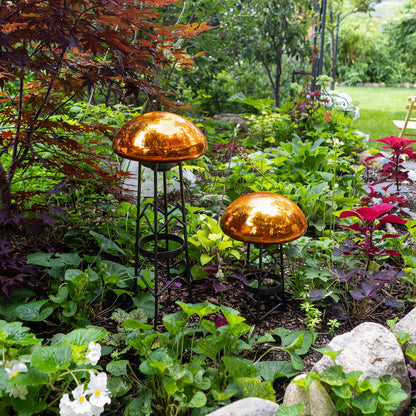 ACHLA Toad Stool | Mandarin Crackle Glass Garden Ornament | Patio & Garden Accent | 9 x 9 x 5.5 in | Model TS-M-C