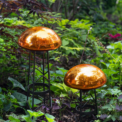 ACHLA Toad Stool | Mandarin Crackle Glass Garden Ornament | Patio & Garden Accent | 9 x 9 x 5.5 in | Model TS-M-C