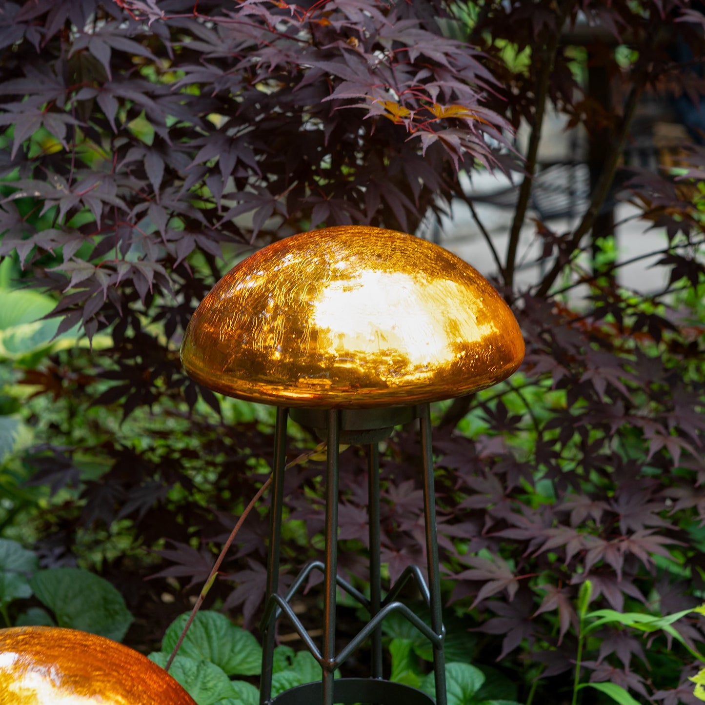ACHLA Toad Stool | Mandarin Crackle Glass Garden Ornament | Patio & Garden Accent | 9 x 9 x 5.5 in | Model TS-M-C