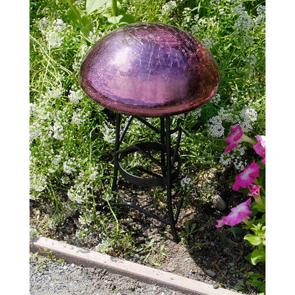 ACHLA Crackled Plum Garden Toadstool | Hand-Blown Glass Outdoor Ornament | Patio & Garden Decor | 9 x 9 x 5.5 in | Model TS-PL-C