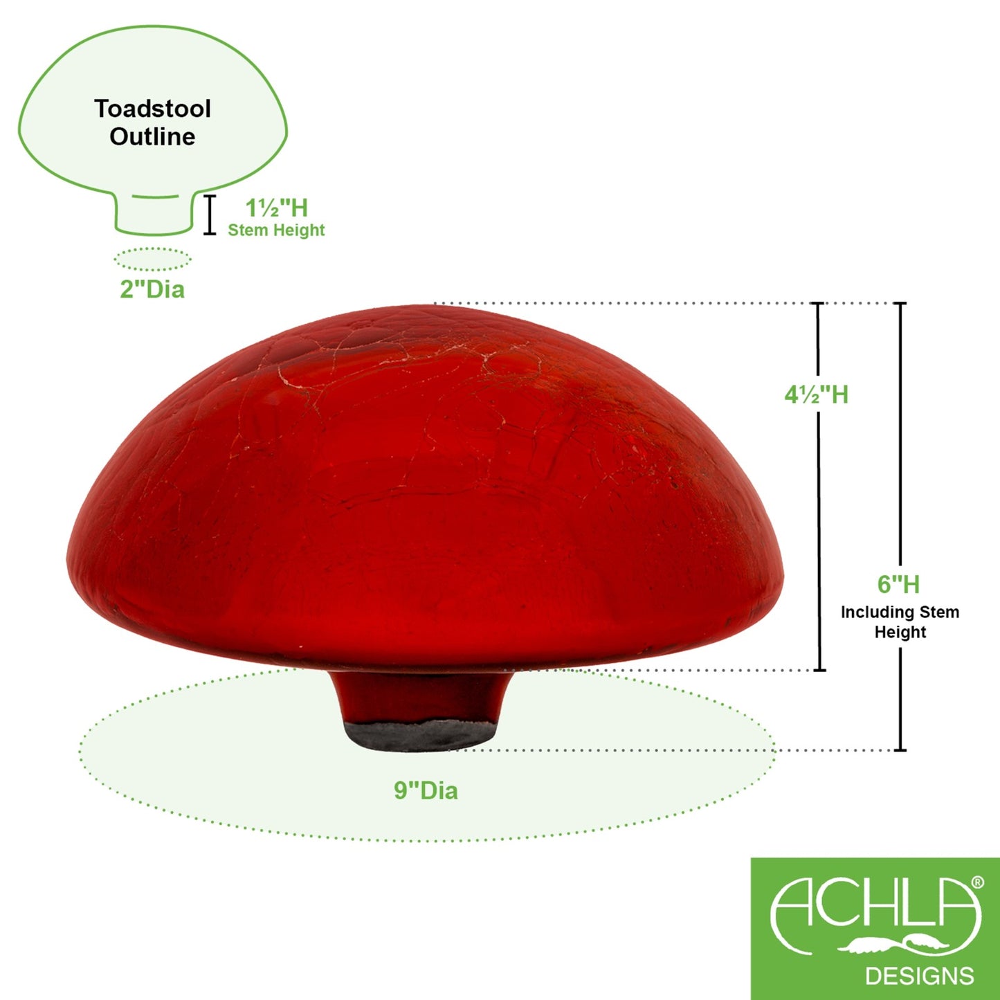 ACHLA Toad Stool Red Crackle Glass | Hand-Blown Crackled Glass Garden Ornament | Patio & Garden Accent | 9 x 9 x 5.5 in | Model TS-RD-C