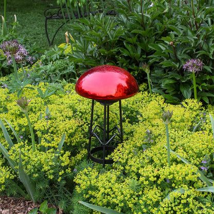 ACHLA Toad Stool Red Crackle Glass | Hand-Blown Crackled Glass Garden Ornament | Patio & Garden Accent | 9 x 9 x 5.5 in | Model TS-RD-C