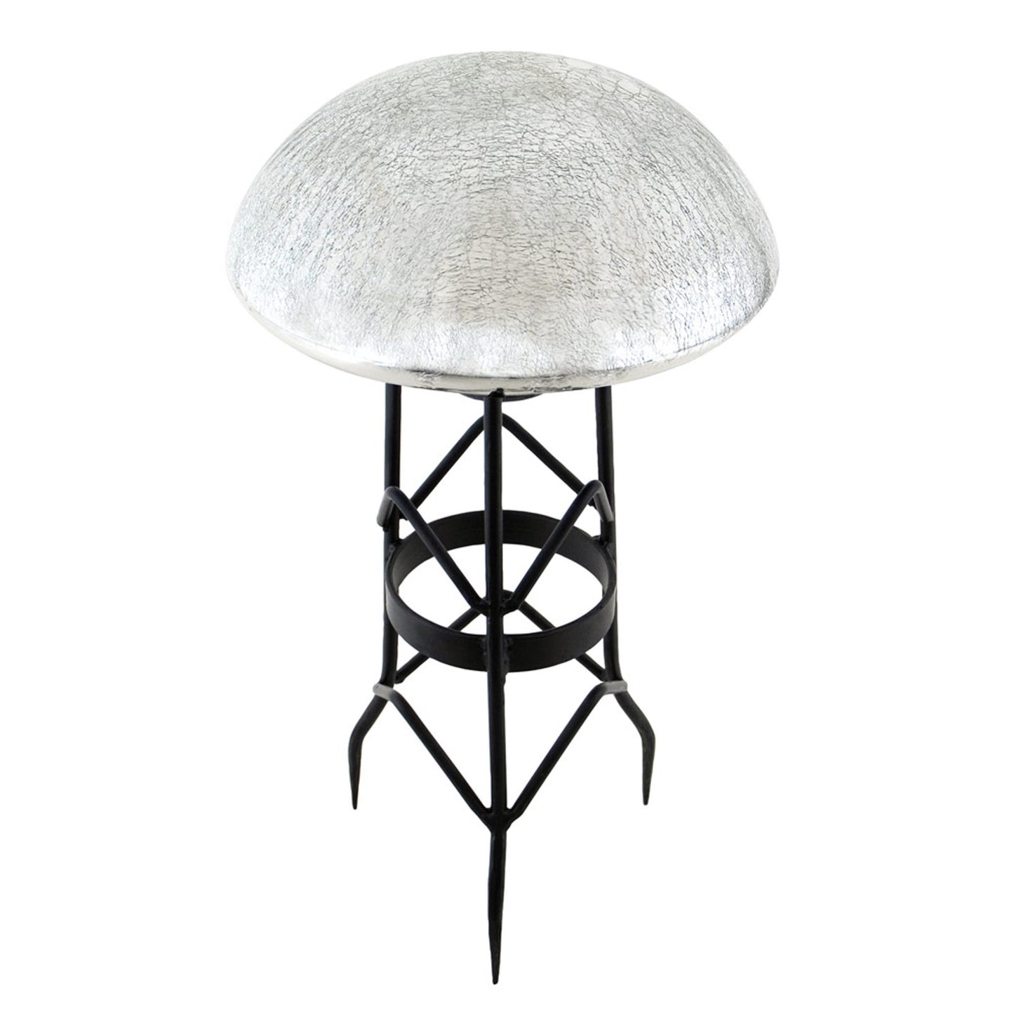 ACHLA Toad Stool Silver Crackle Glass Garden Ornament | Hand-Blown Crackled Glass | Patio & Garden Decor | 9 x 9 x 5.5 in | Model TS-S-C