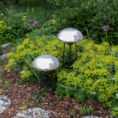 ACHLA Toad Stool Silver Crackle Glass Garden Ornament | Hand-Blown Crackled Glass | Patio & Garden Decor | 9 x 9 x 5.5 in | Model TS-S-C