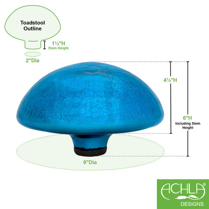 ACHLA Toad Stool Teal Crackle Glass | Hand-Blown Garden Ornament | Patio & Garden Accent | 9 x 9 x 5.5 in | Model TS-T-C