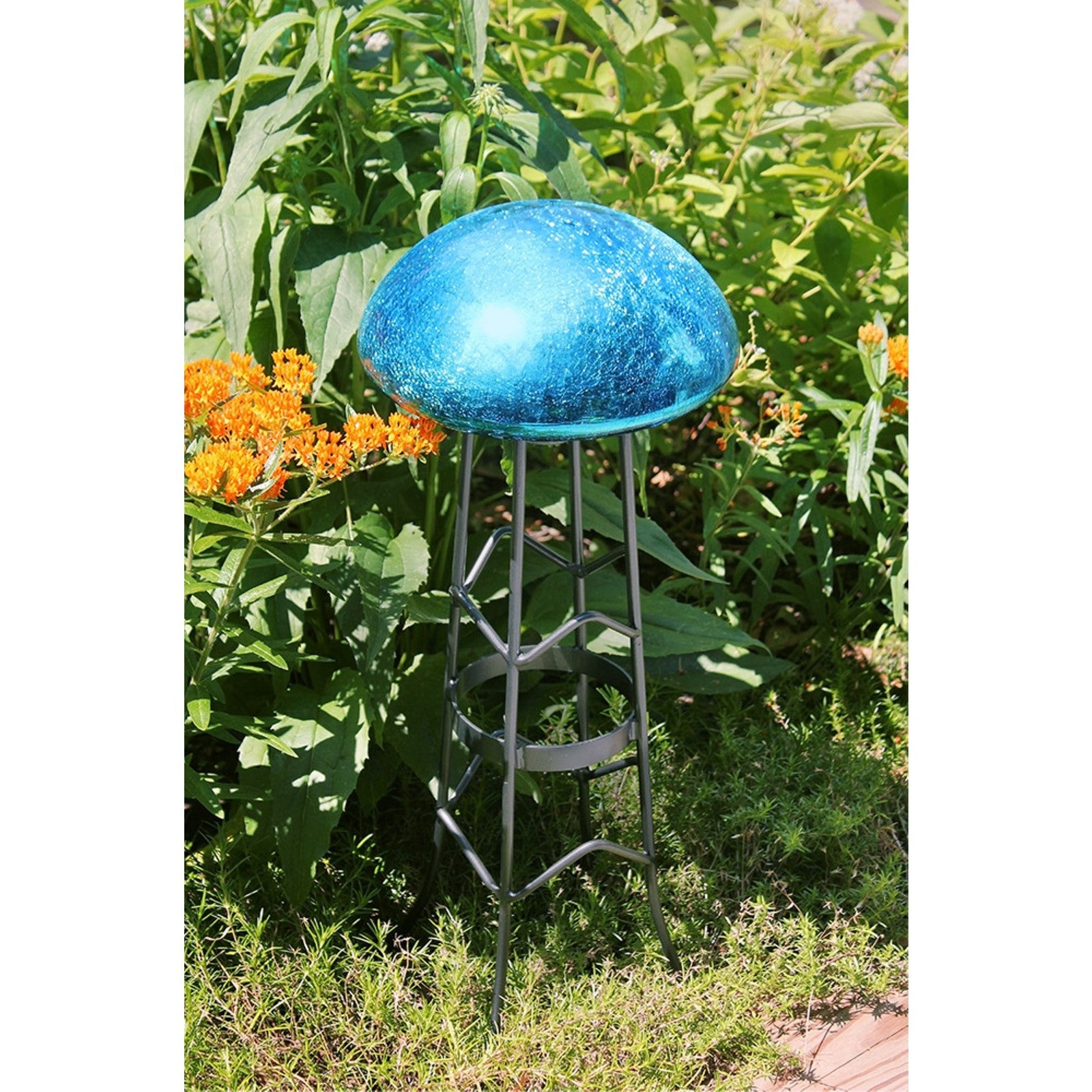 ACHLA Toad Stool Teal Crackle Glass | Hand-Blown Garden Ornament | Patio & Garden Accent | 9 x 9 x 5.5 in | Model TS-T-C